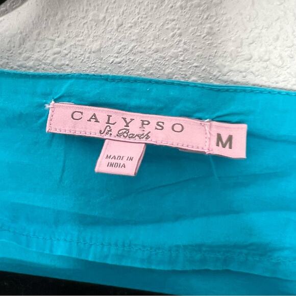 Calypso St. Barth Aqua Blue 3/4 Sleeve Embroidered Cotton Tunic Women's size M - Picture 4 of 8